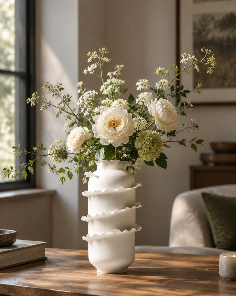 Ivory White Gray-Wash Tall Sculptural Vase - 15.7"