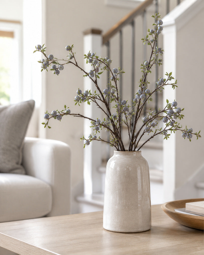Blue Plastic Artificial Blueberry Branch - 71 cm