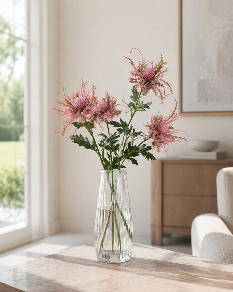 Pink Fabric Artificial Eryngium Spray - 65 cm