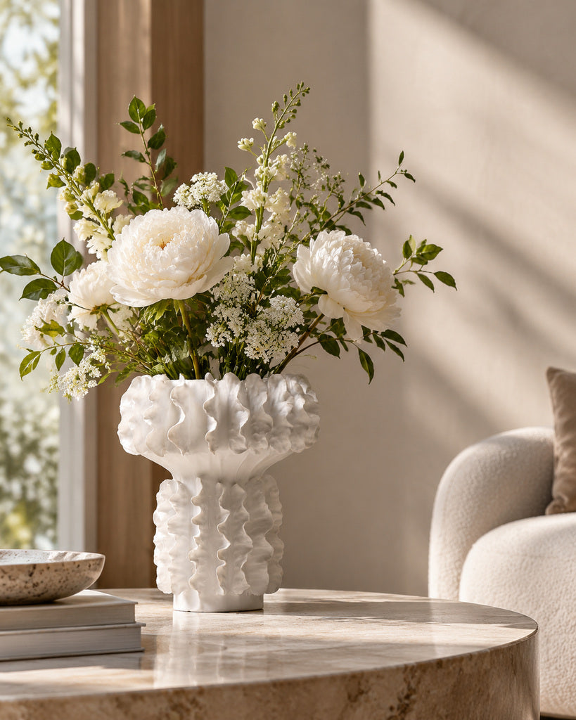 Ivory White Gray-Wash Sculptural Vase - 12.3"