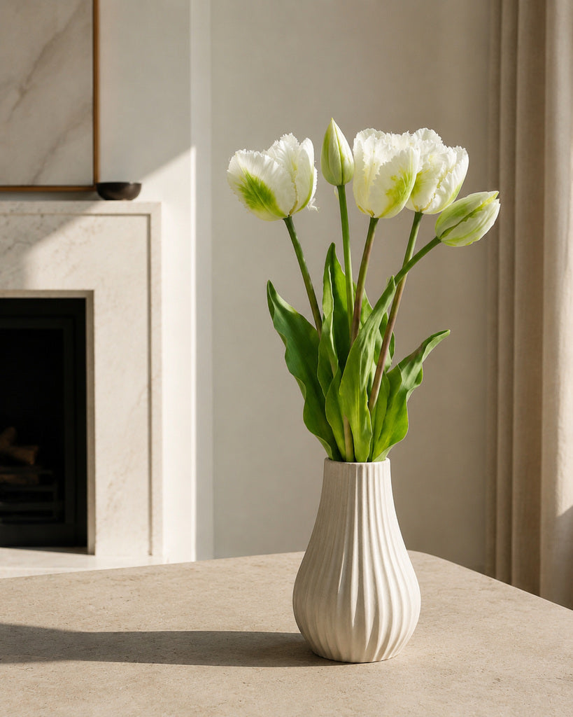White Soft Rubber Artificial Parrot Tulip Bouquet - 40 cm