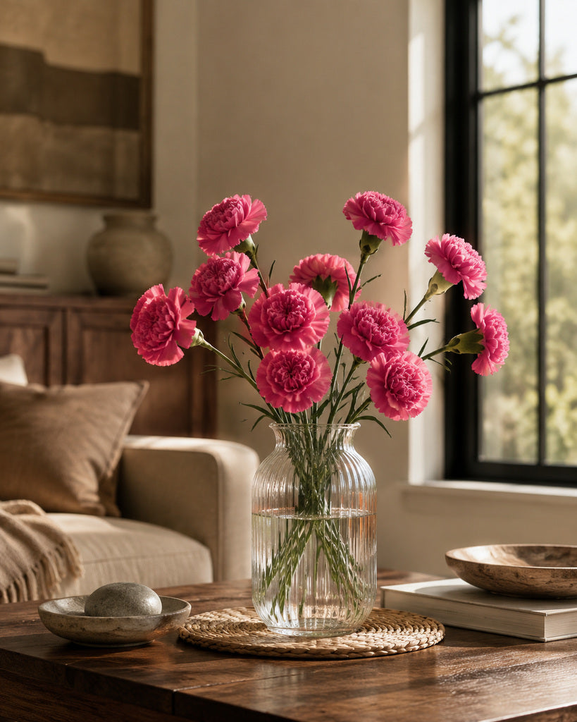 Magenta Real Touch Fabric Artificial Carnation Stem - 50 cm