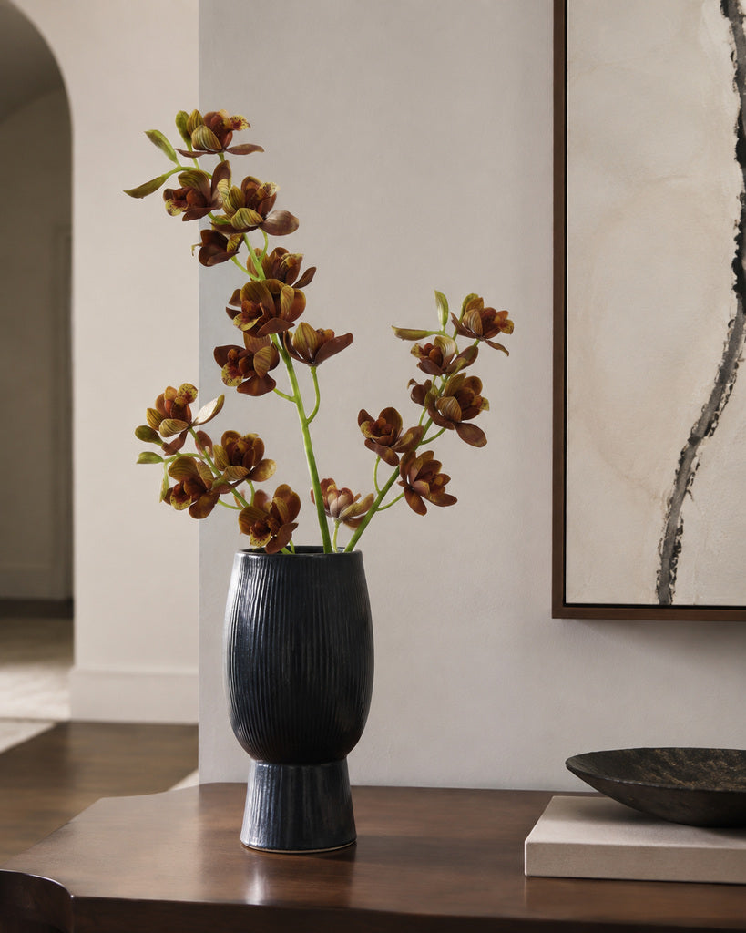 Coffee Brown Soft Rubber Artificial Cymbidium Orchid Spray - 70 cm