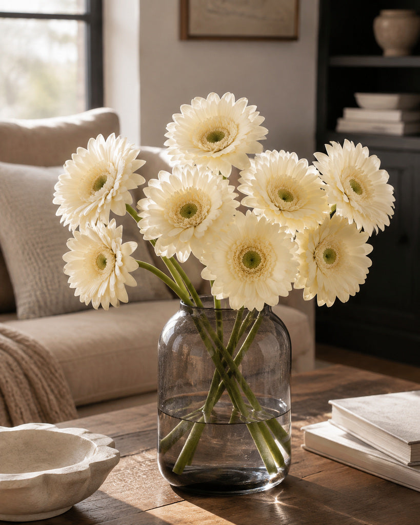 Light Yellow PVC Artificial Gerbera Daisy Stem - 65 cm