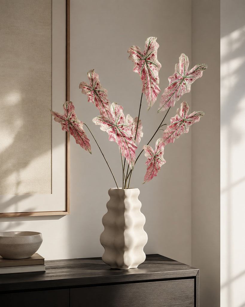 Pink White Artificial Fishbone Leaf Asparagus Greenery Stem - 69 cm
