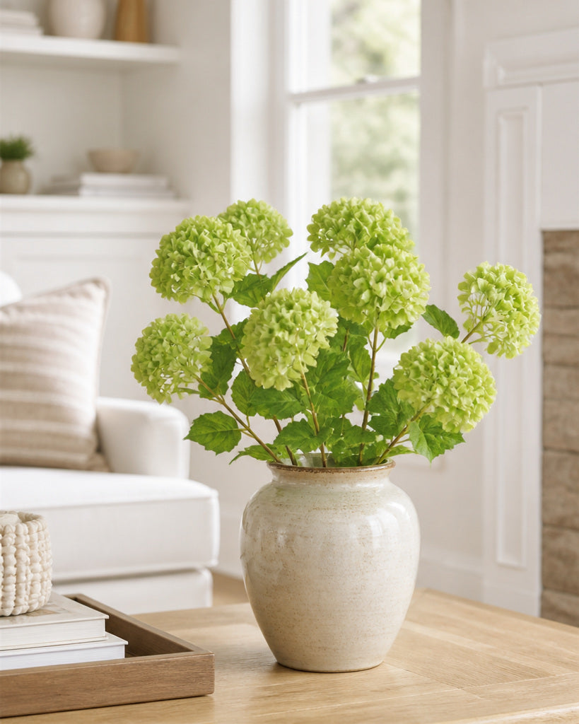 Green Plastic Artificial Snowball Flower Branch - 68 cm