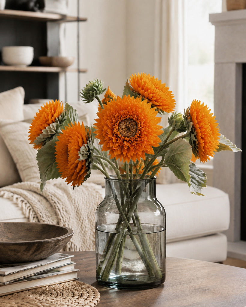 Deep Yellow Fabric Artificial Sunflower Stem - 45 cm