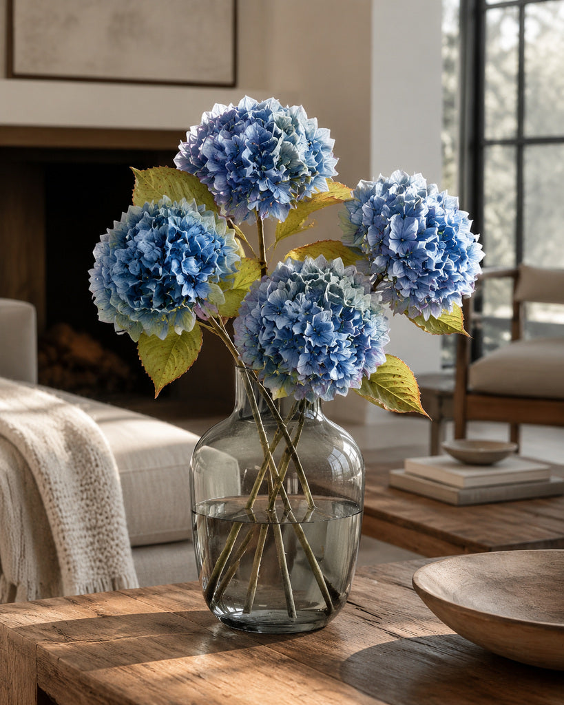 Autumn Blue Artificial Hydrangea Stem - 68 cm