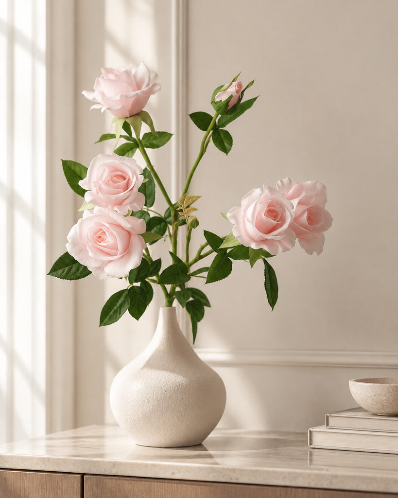 Light Pink Multi-Head Artificial Barbie Rose Stem - 70 cm