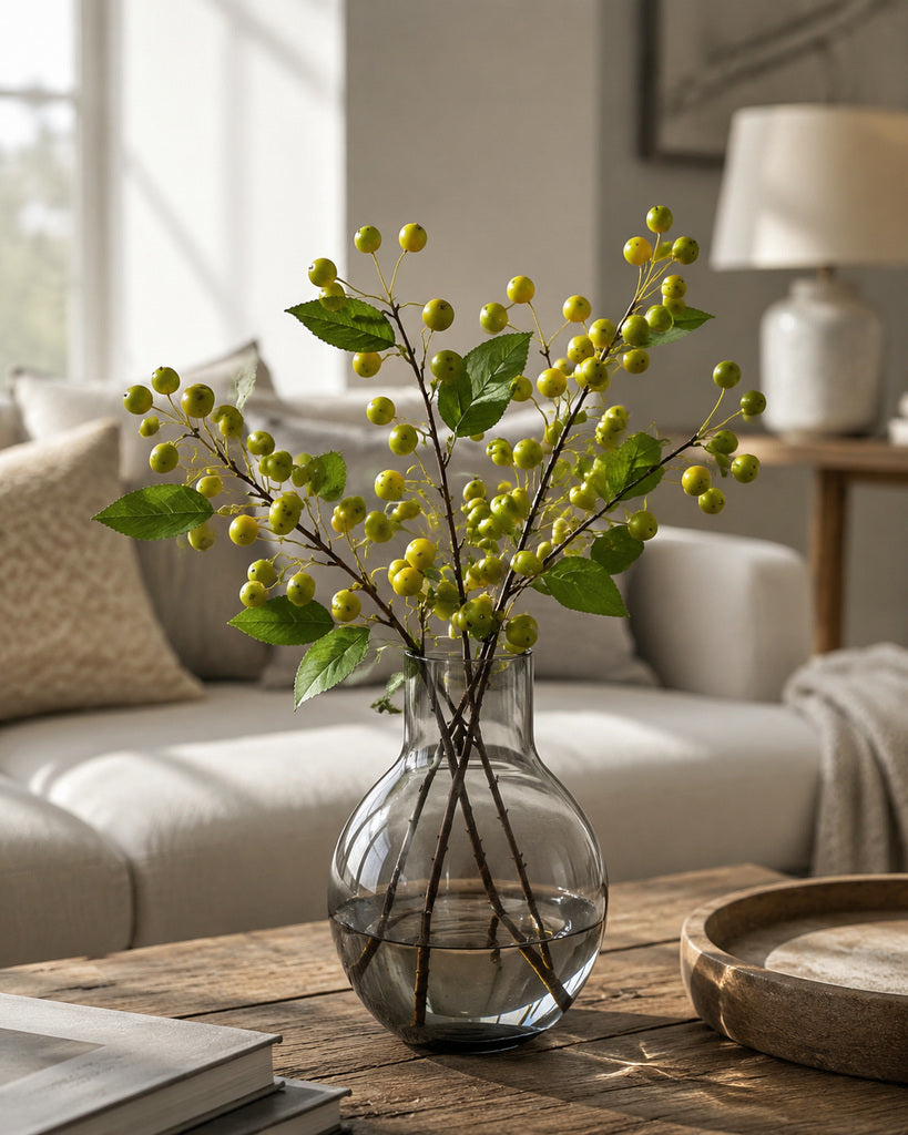 Green Artificial Crabapple Fruit Branch - 95 cm