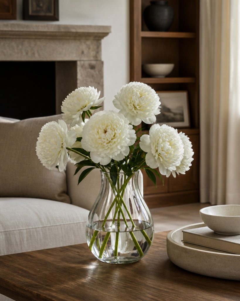 White Fabric Artificial Peony Stem - 56 cm