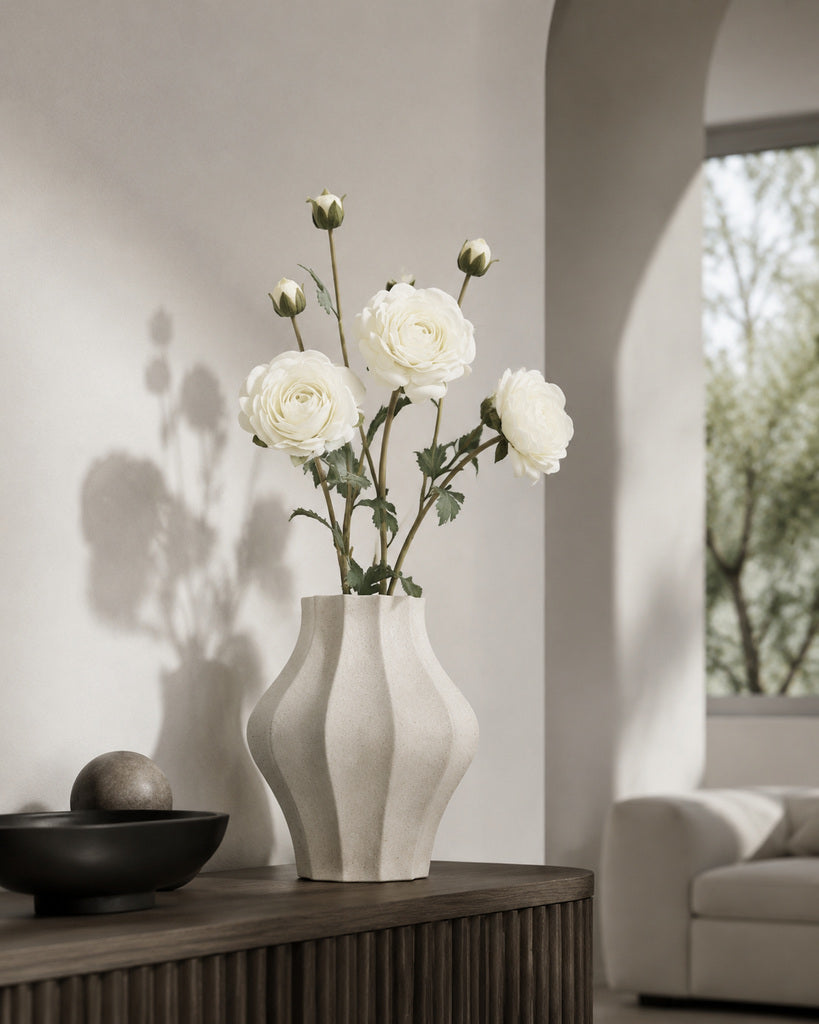 White Fabric Artificial Ranunculus Spray - 70 cm