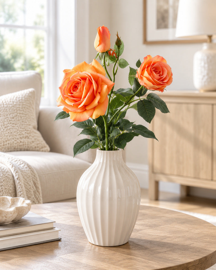 Orange 3-Head Princess Rose Faux Flower Stem - 75cm