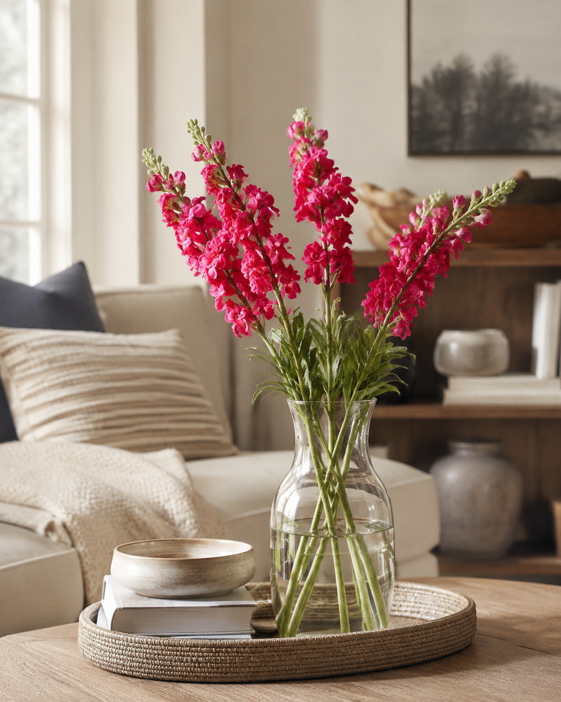 Magenta Plastic & Fabric Artificial Stock Flower Stem - 82 cm