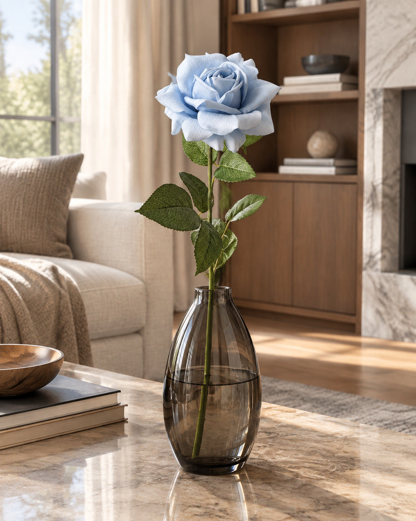 Light Blue Austin Artificial Rose Stem - 73 cm