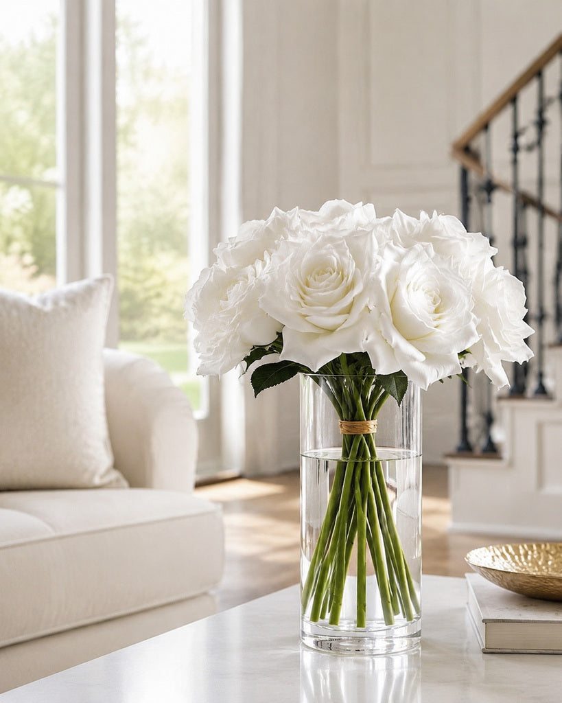 Cream Artificial Rose Bouquet - 22 cm