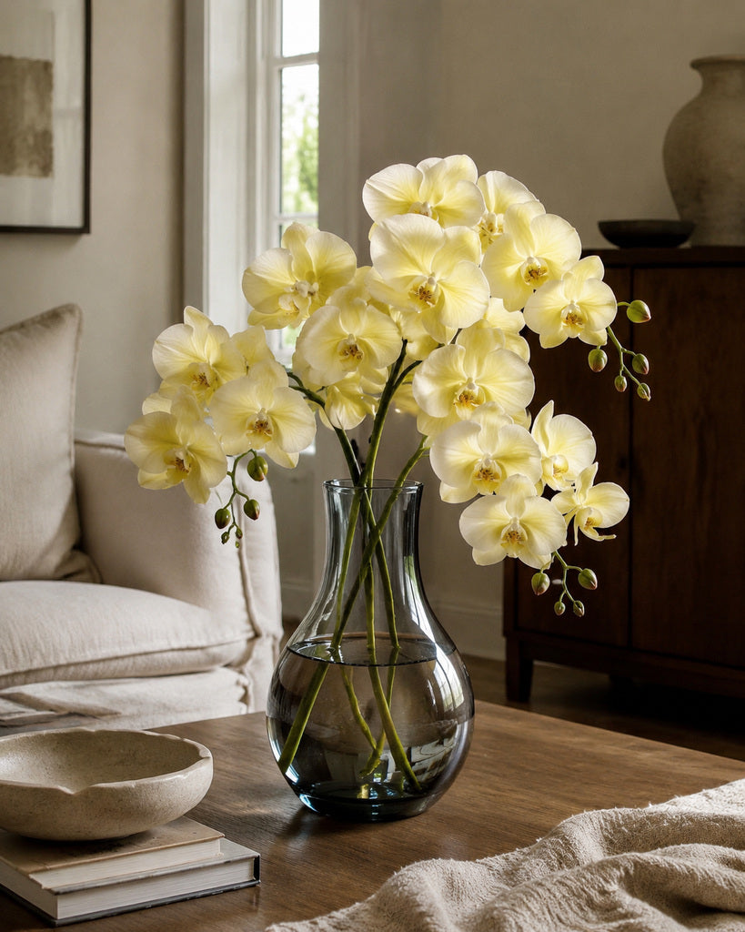 Cream Yellow PVC Artificial Phalaenopsis Orchid Stem - 100 cm