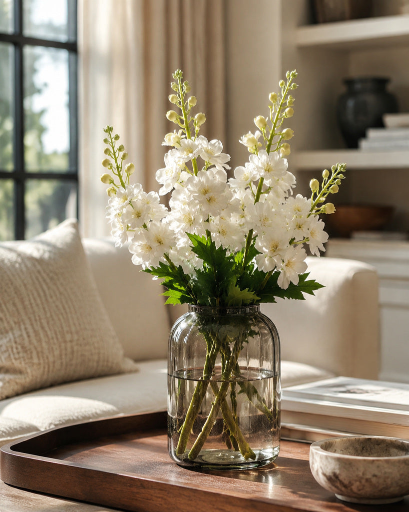 White Fabric Artificial Delphinium Spray - 72 cm