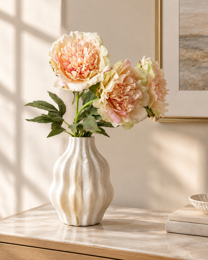 Peach Pink 3-Stem Artificial Peony Bouquet - 60 cm