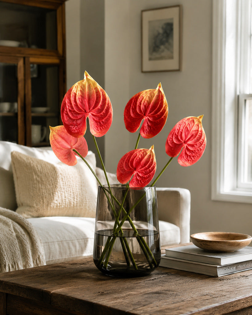 Watermelon Red PU Artificial Anthurium Floral Stem - 57 cm