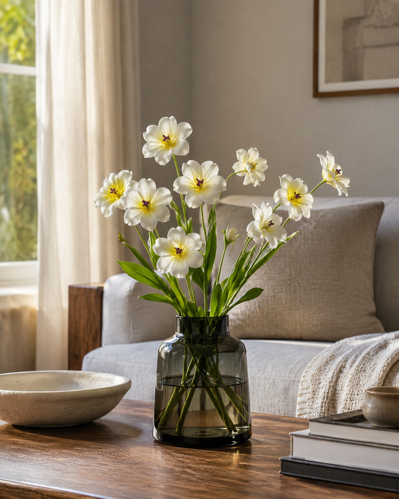 White PU Artificial Tulip Stem - 55 cm