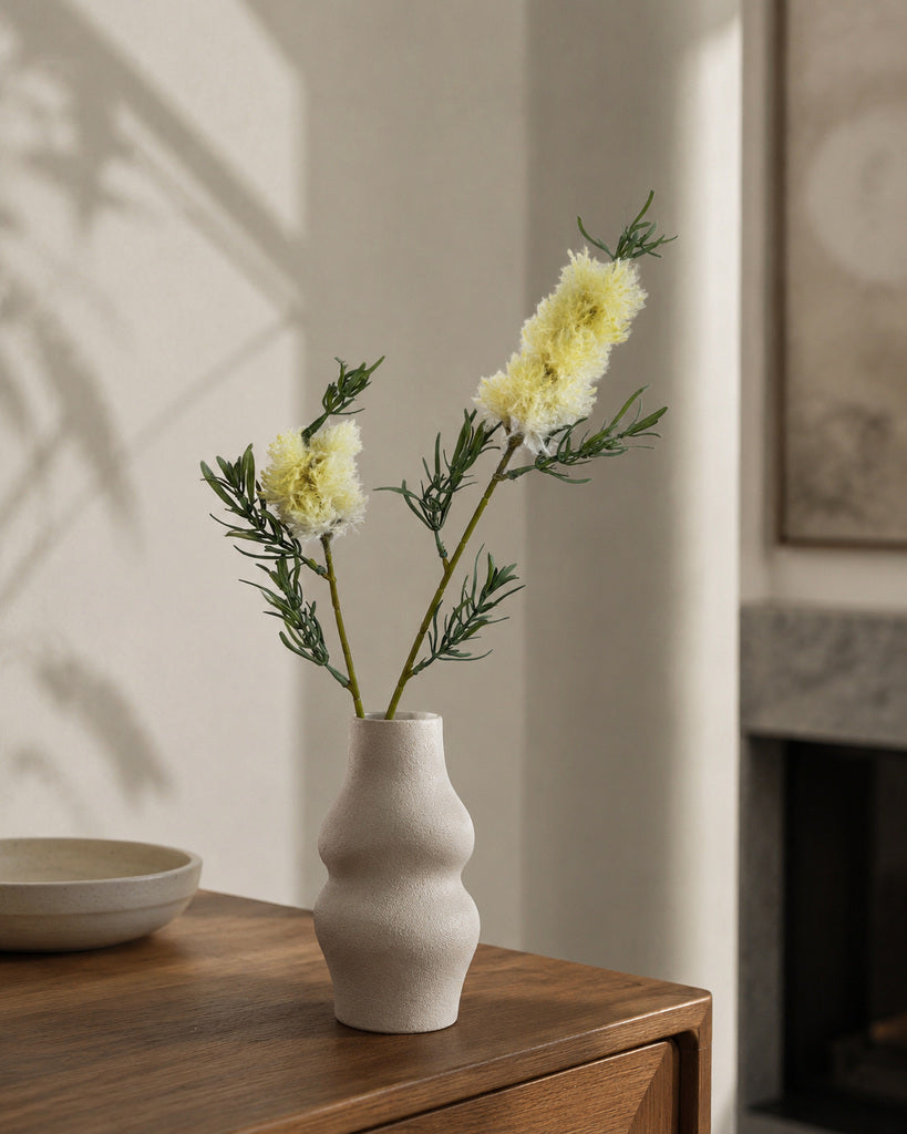 Light Yellow Artificial Fluffy Floral Spray - 71 cm