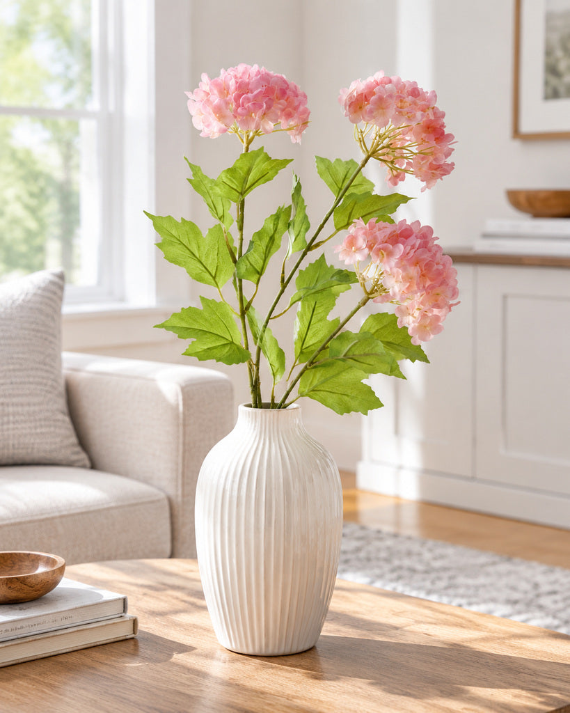 Pink Plastic Artificial Snowball Flower Branch - 68 cm