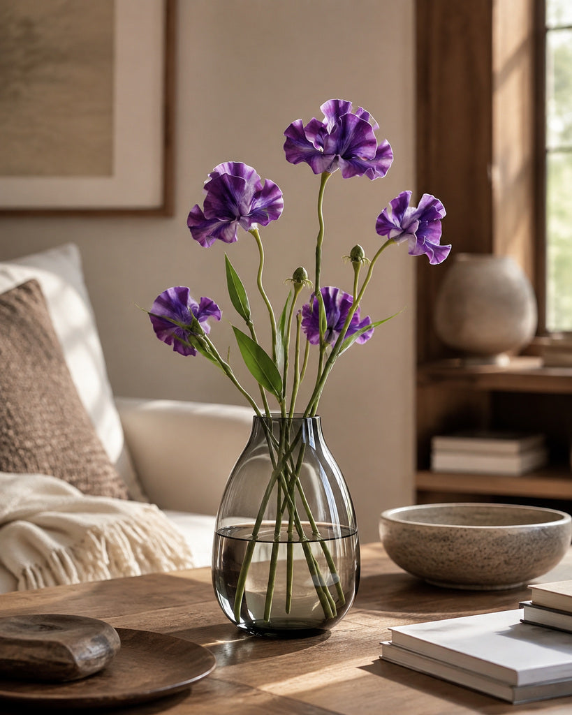 Deep Purple Soft Rubber & Fabric Artificial Iris Stem - 70 cm