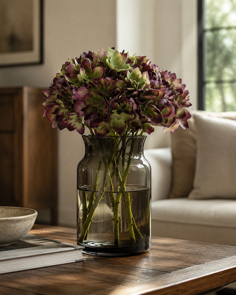 Burgundy Artificial Hydrangea Floral Stem - 48 cm