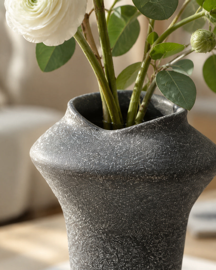 Frosted Blue Speckled Glazed Ceramic Vase - 9.4"