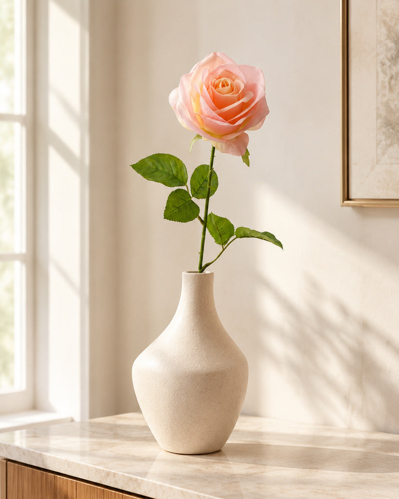 Sunset Pink Artificial French Rose Stem - 55 cm