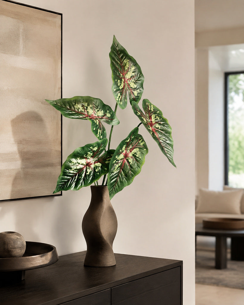 Red Green Artificial Alocasia Leaf Spray - 70 cm