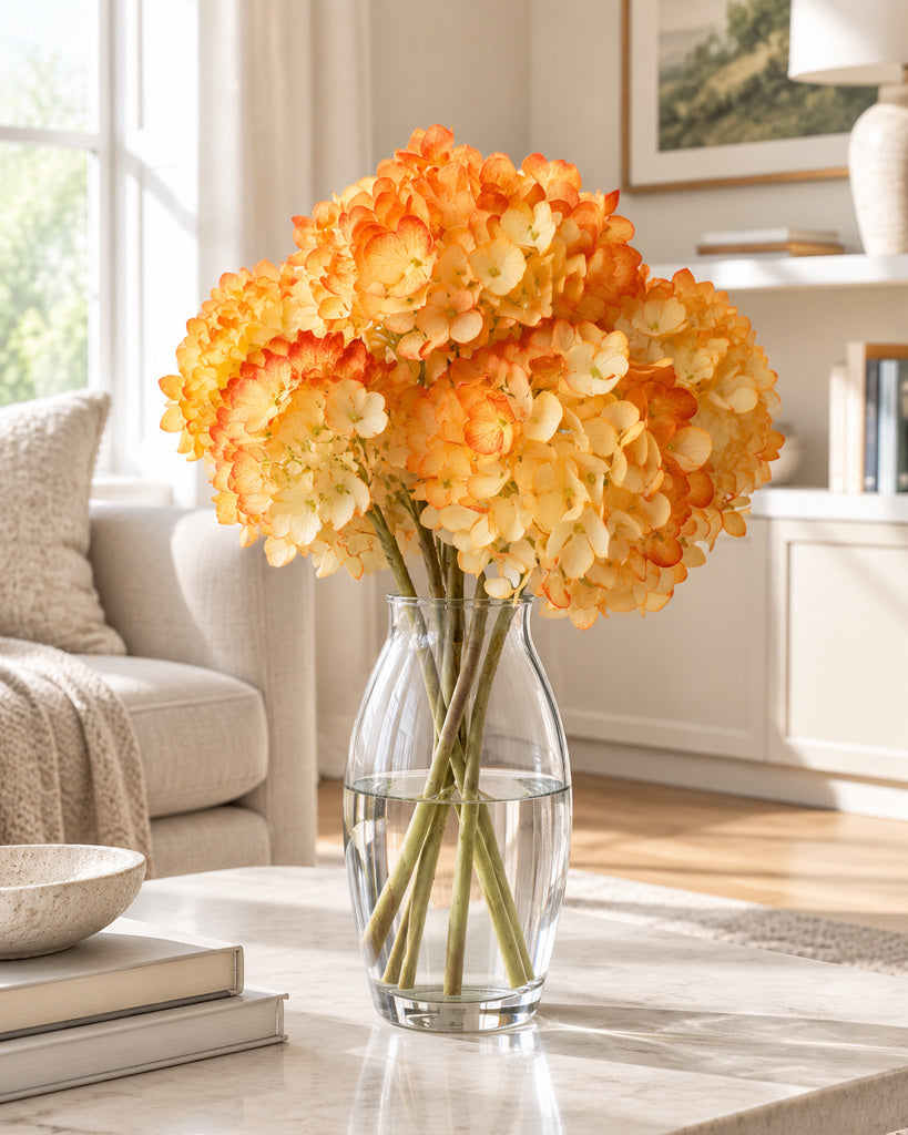 Orange Dutch Hydrangea Large Stem - 64 cm