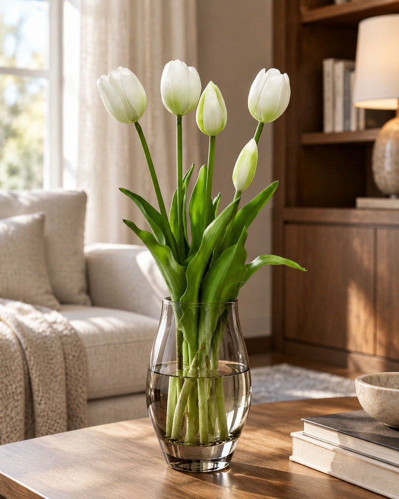 White Soft Rubber Artificial Tulip Bush - 40 cm