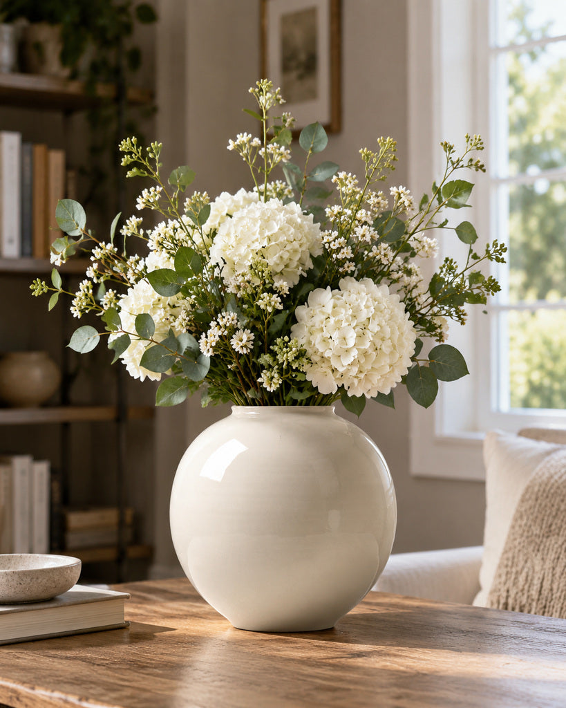 Warm White Rounded Sculptural Vase - 10.9"