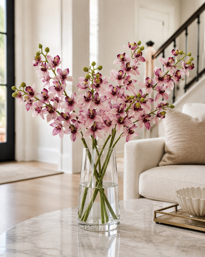 Dusty Mauve Nylon Mesh Artificial Chidori Orchid Spray - 87 cm