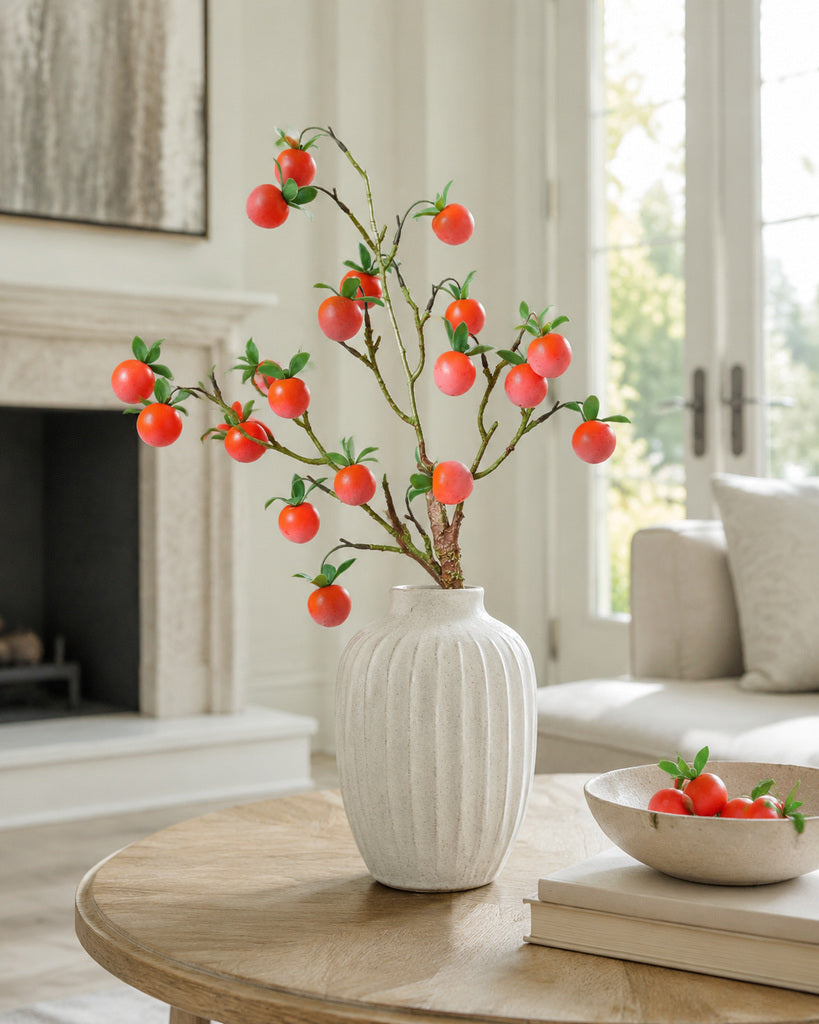 Red 3-Branch Artificial Persimmon Stem - 66 cm