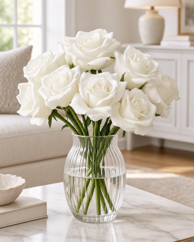 Cream White Artificial Rose Bouquet - 13-Stem Bundle