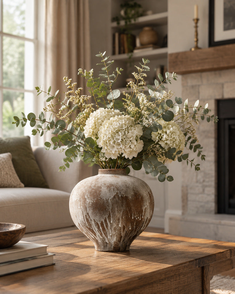 Weathered Taupe & White Rounded Textured Vase - 10.2"
