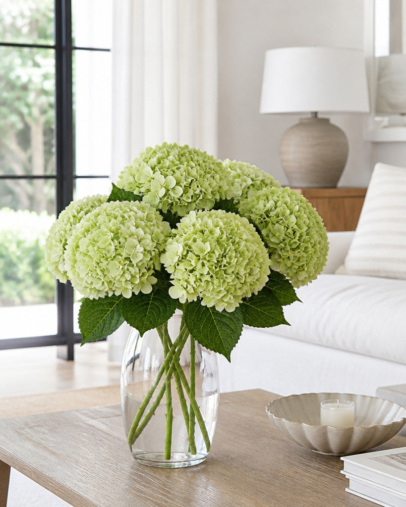 Light Green Fabric Artificial Hydrangea Stem - 51 cm
