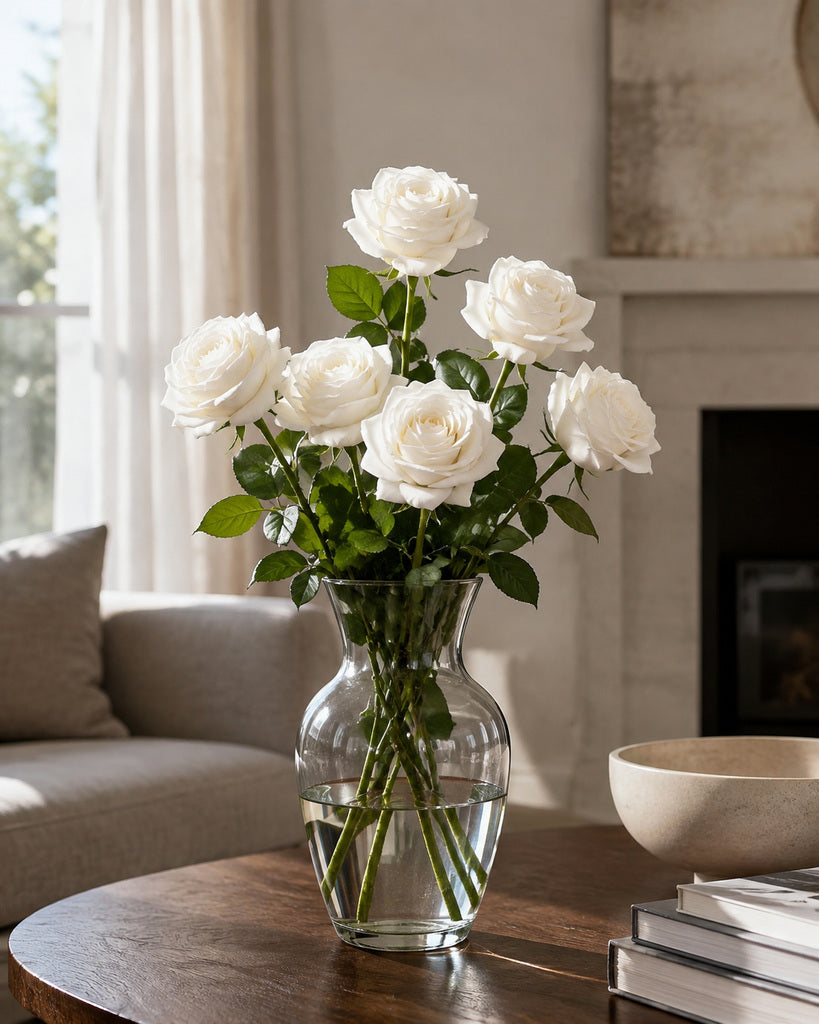 White Fabric Artificial Juliet Rose Stem - 69 cm