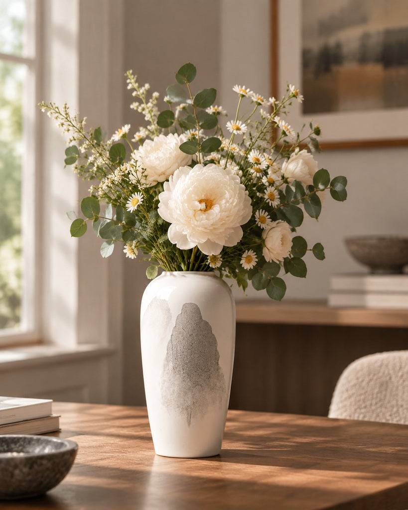 Ivory White Gray-Wash Sculptural Vase - 12.3"