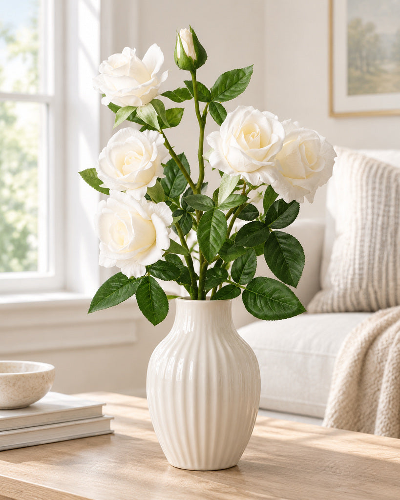 Cream White Multi-Head Artificial Barbie Rose Stem - 70 cm