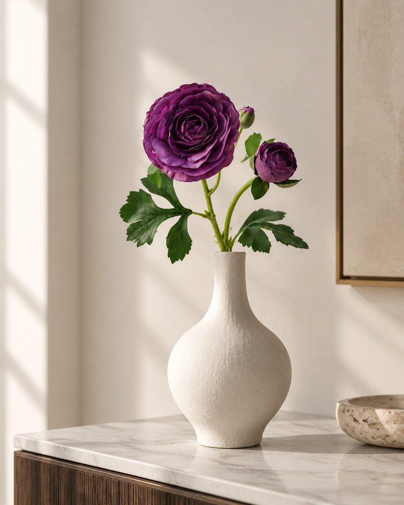 Deep Purple 3-Head Artificial Ranunculus Stem - 54 cm
