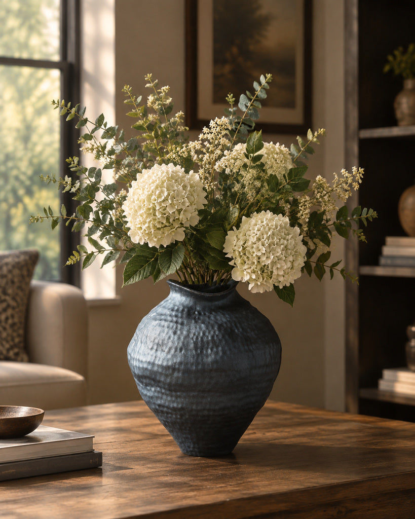 Carbon Black Irregular Rim Textured Ceramic Vase - 12.2"