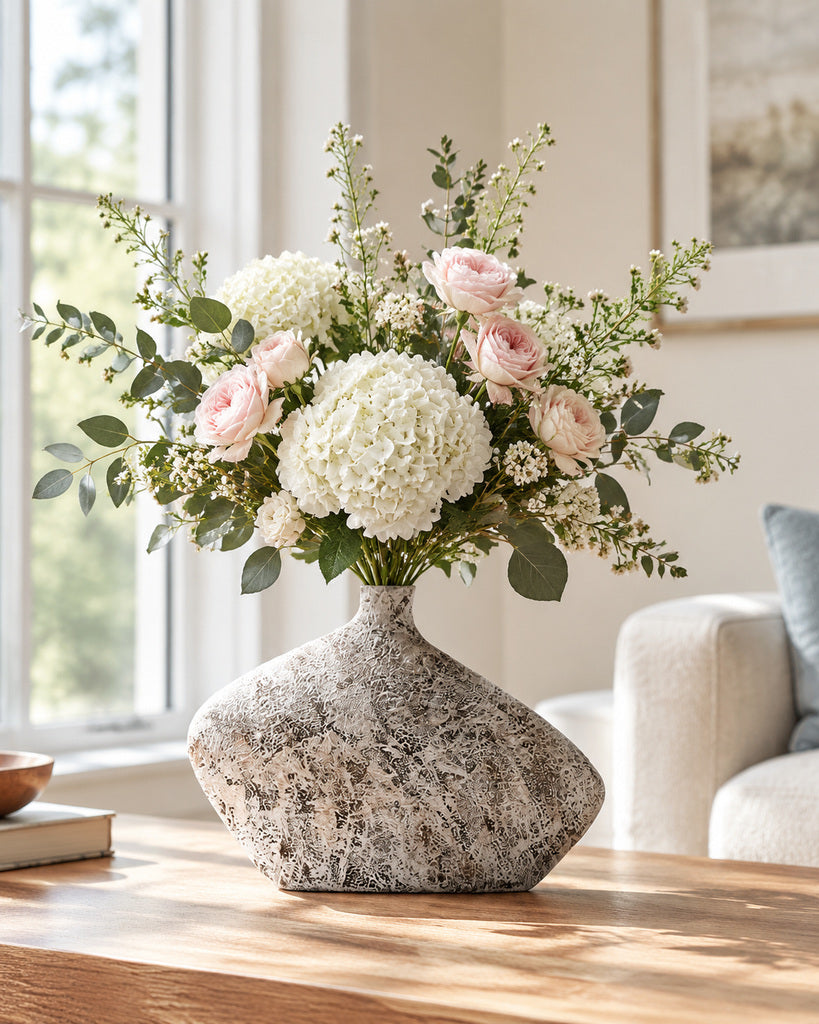 Weathered Gray Stone-Textured Sculptural Vase - 9.8"