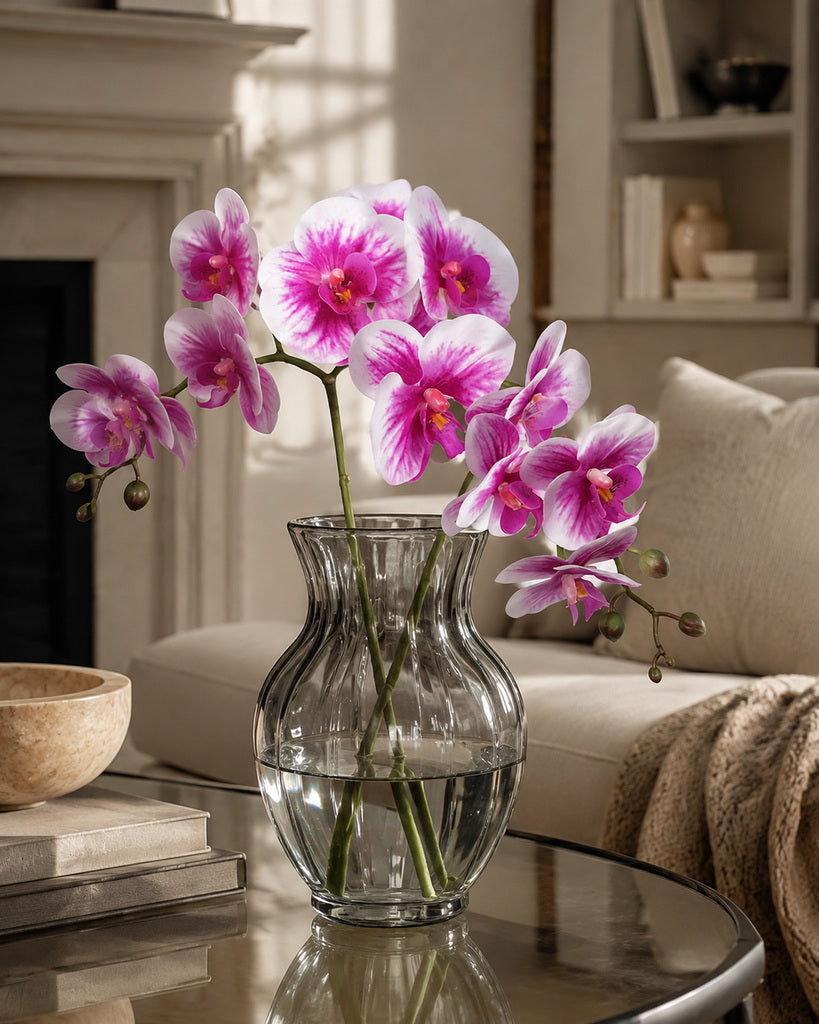 White & Magenta PVC Artificial Phalaenopsis Orchid Stem - 100 cm