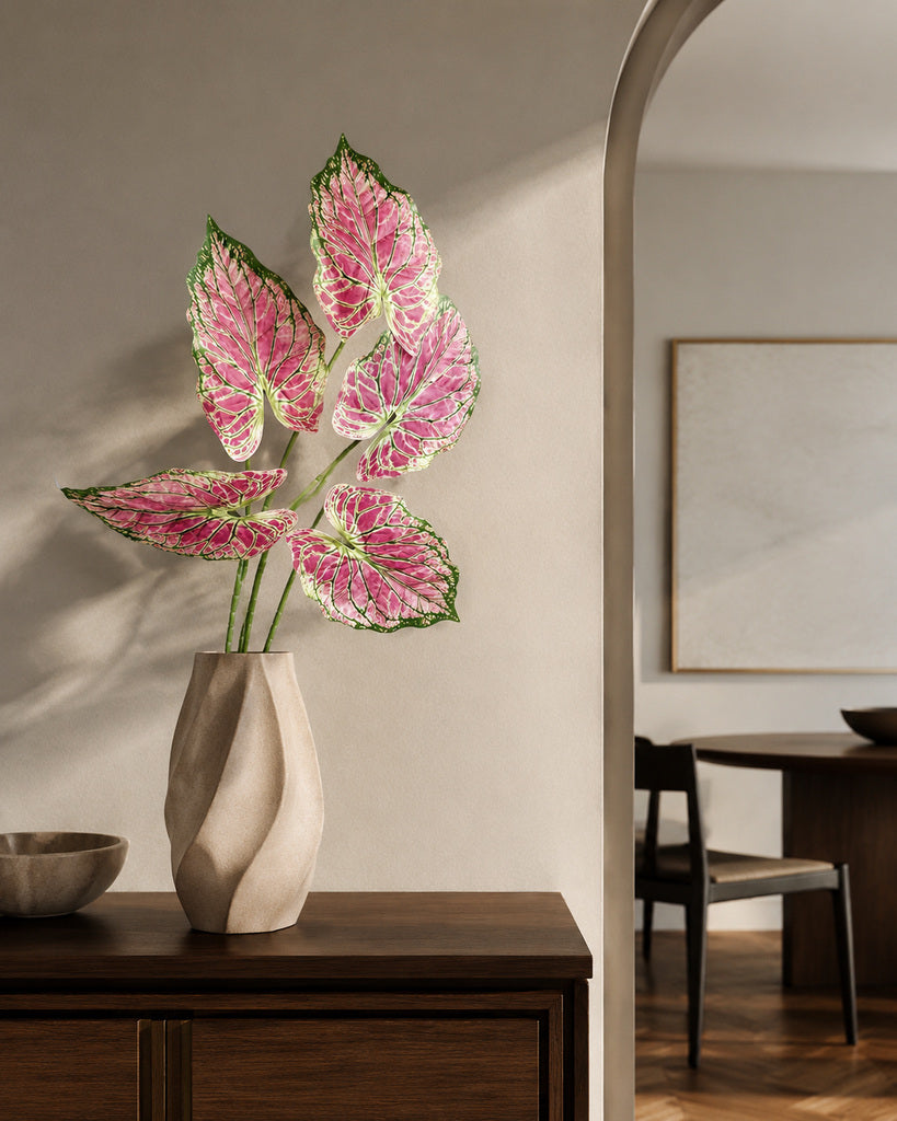 Pink Artificial Alocasia Leaf Spray - 70 cm