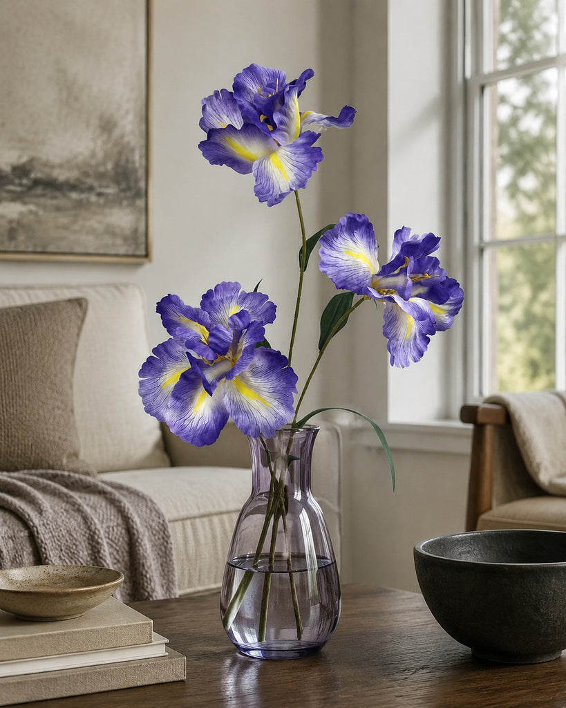 Blue Purple Artificial Large Iris Spray - 88 cm