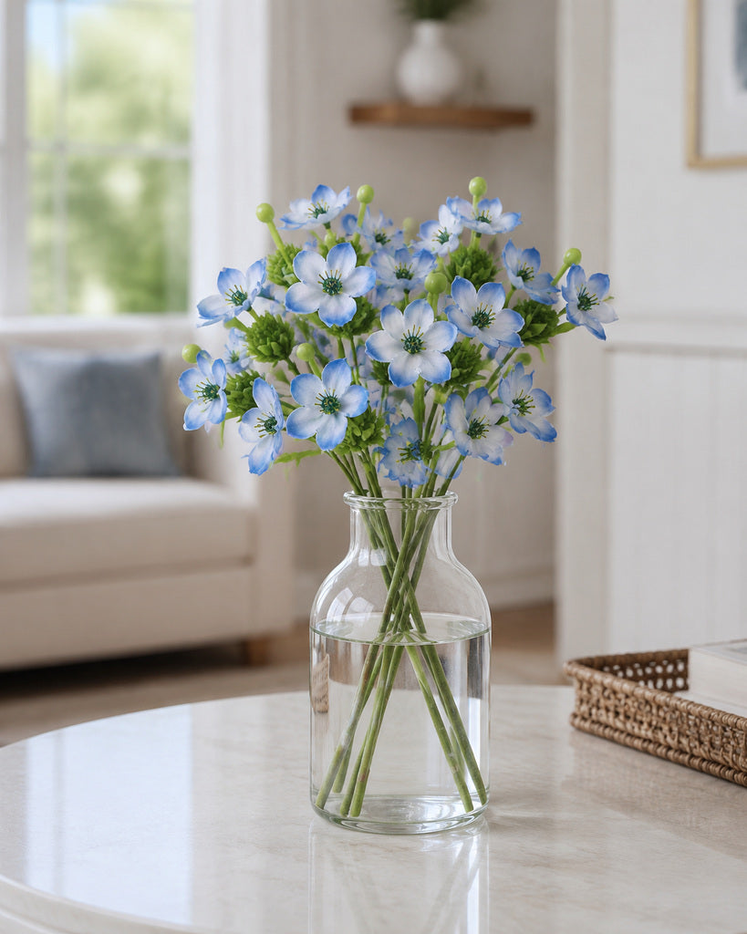 Blue Fabric Artificial Flower Stem - 64 cm